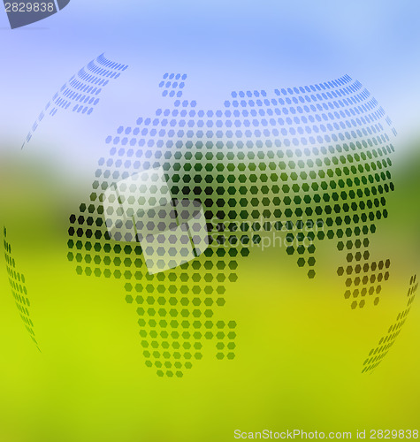 Image of Blurred landscape background with globe map