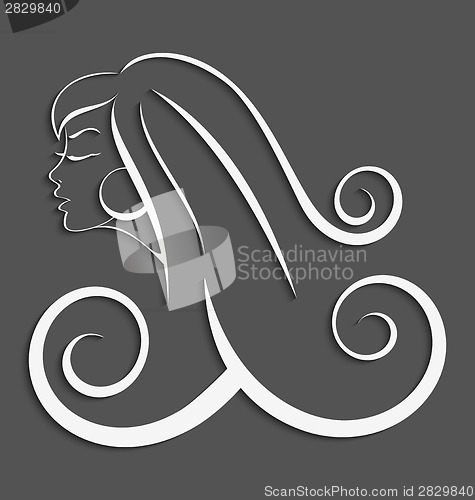 Image of Outline girl curly hair cut out 3d