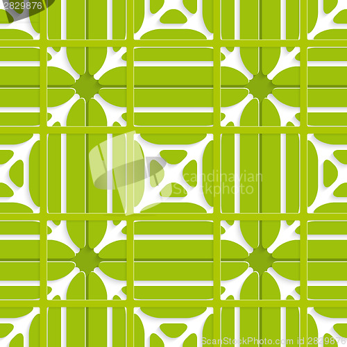 Image of Green layered ornament seamless with grid