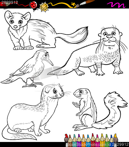 Image of animals set cartoon coloring book