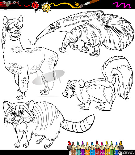 Image of animals set cartoon coloring book