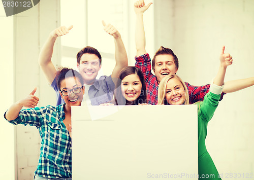 Image of students at school with blank white board