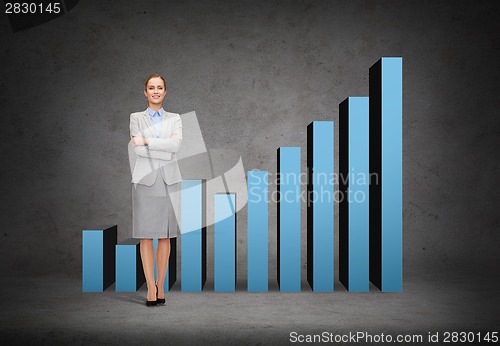 Image of young smiling businesswoman with crossed arms