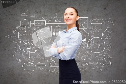 Image of young smiling businesswoman with crossed arms