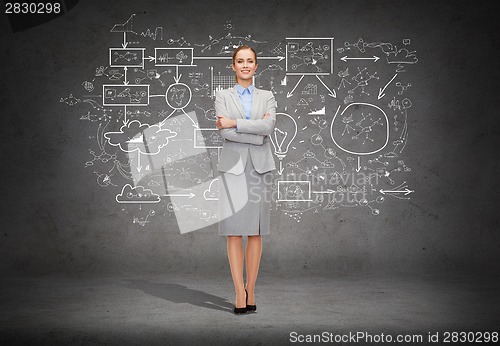 Image of young smiling businesswoman with crossed arms