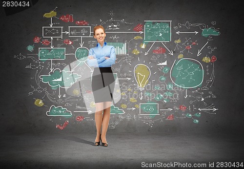 Image of young smiling businesswoman with crossed arms