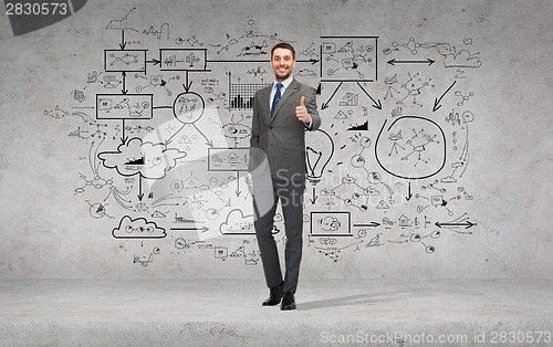 Image of handsome businessman showing thumbs up