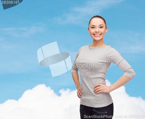 Image of smiling asian woman over white background