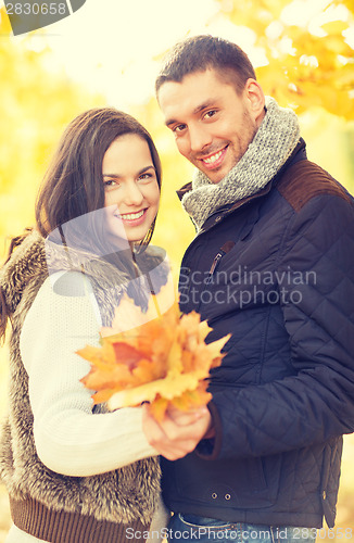 Image of romantic couple in the autumn park