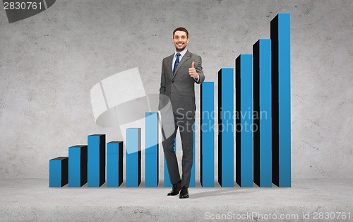 Image of handsome businessman showing thumbs up