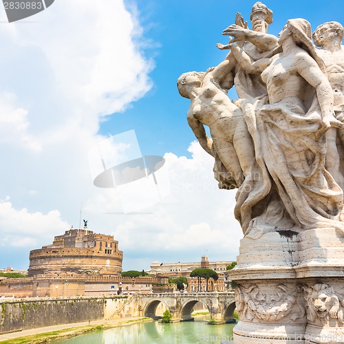 Image of Sant Angelo Castle and Bridge in Rome, Italia.