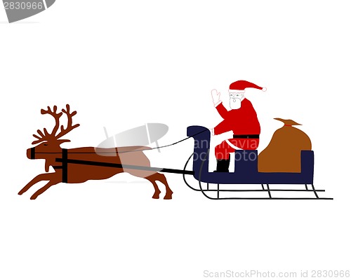 Image of Santa Claus riding on his reindeer sleigh