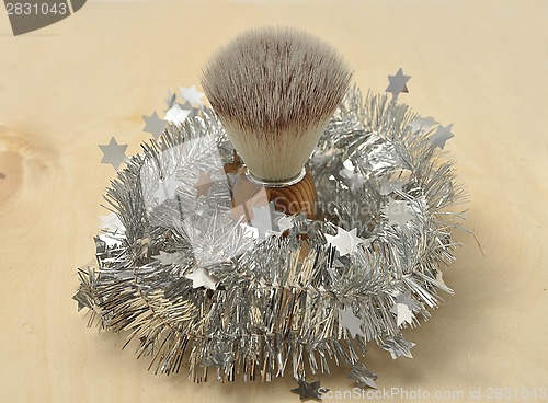 Image of Detailed and colorful image of shaving brush as christmas gift