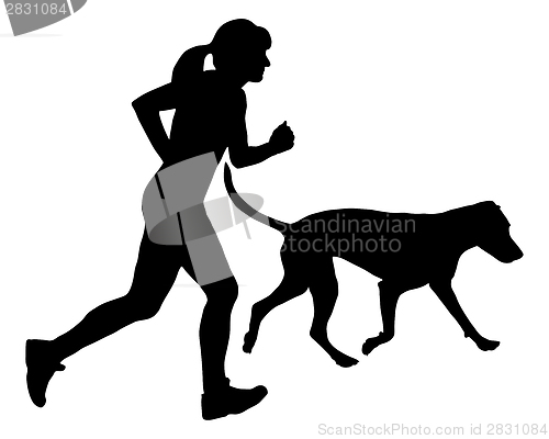 Image of Woman jogs with dog