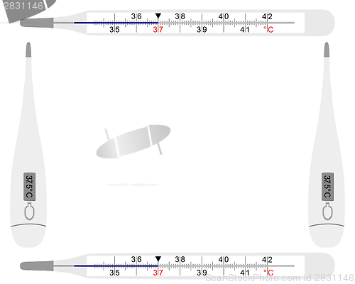 Image of analog and digital clinical thermometers as background picture