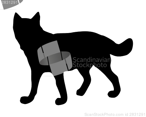 Image of The black silhouette of a wolf on white