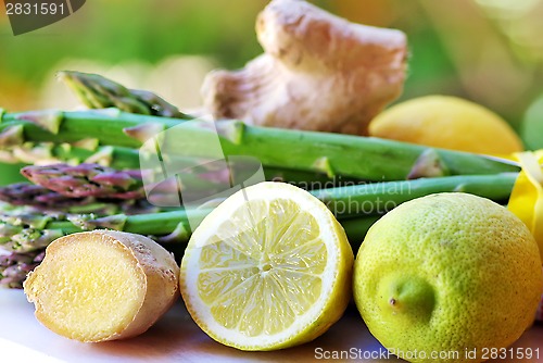 Image of Lemons, ginger and vegetables