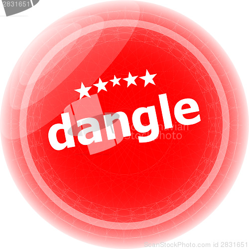 Image of dangle word on red web button, label, icon