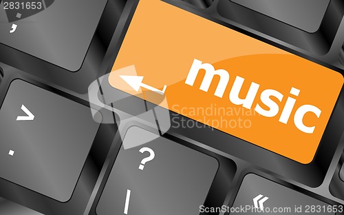 Image of Computer keyboard with music key - technology background