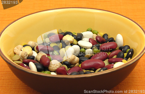 Image of A close-up view on mixed and colourful legumes in a bowl of ceramic