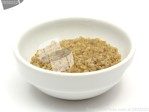 Image of A close-up view on bulgur wheat groats in a bowl of chinaware