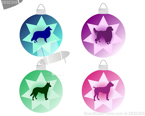 Image of Christmas tree bauble with different dog motifs