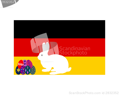 Image of Flag of Germany with easter bunny and easter eggs