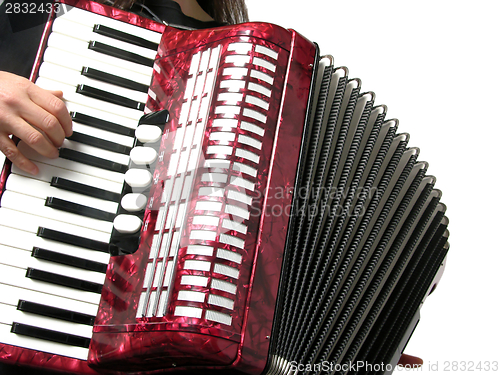 Image of Cutout with a woman playing accordion on white