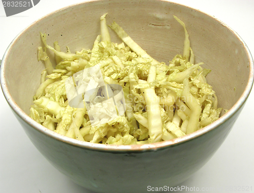 Image of Cutted chinese cabbage in a bowl of ceramic