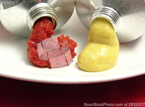 Image of Two open tubes with tomato puree and mustard