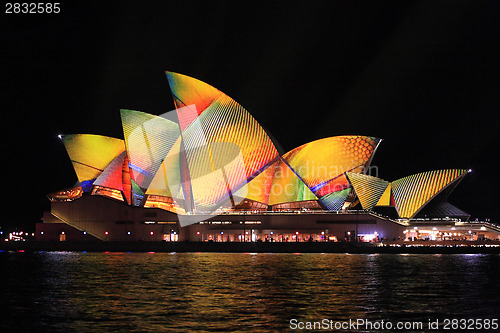 Image of Vivid Sydney, Sydney Opera House with colourful geometric magery