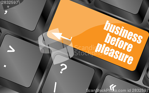 Image of business before pleasure button on computer keyboard key