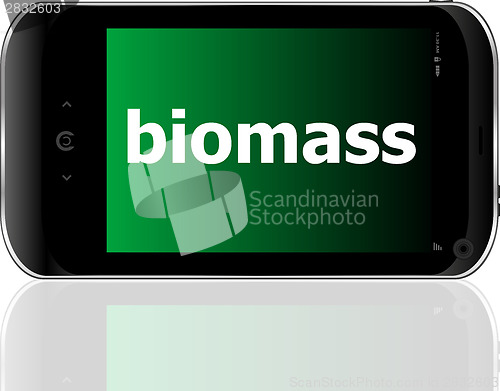 Image of biomass word on smart mobile phone, business concept