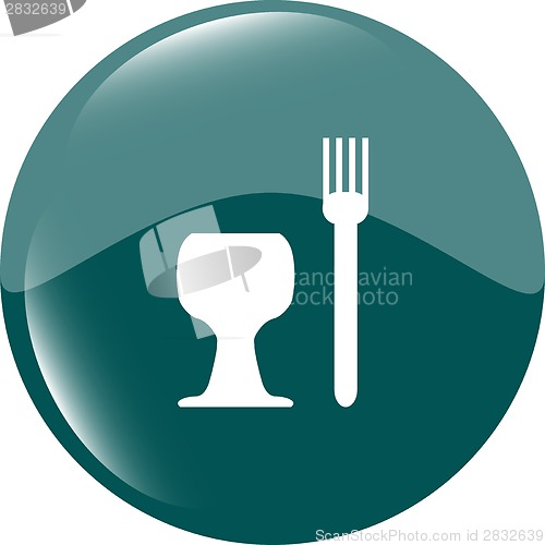 Image of Eat sign icon. Cutlery symbol. Fork and wineglass. Modern UI website button