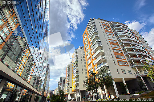 Image of modern apartments with a blue sky