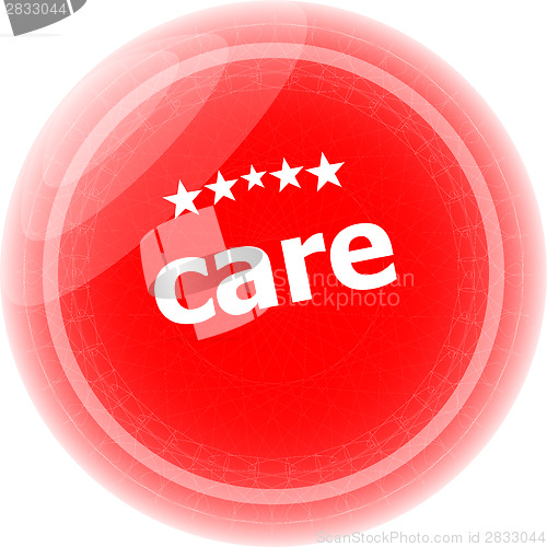 Image of care word stickers red button, web icon button
