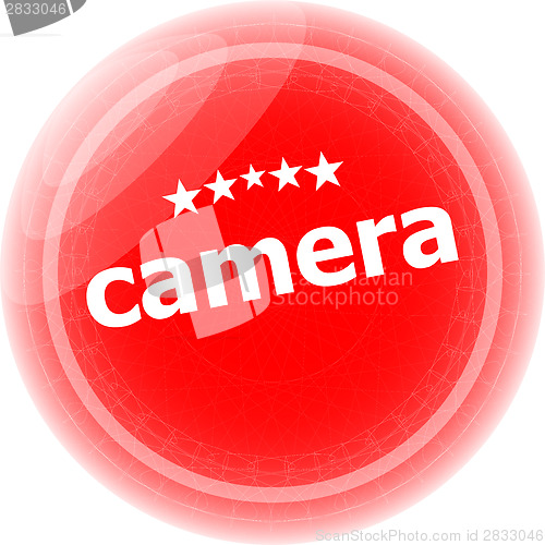 Image of camera word stickers red button, web icon button