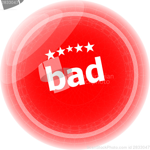 Image of bad word on red stickers button, label