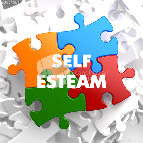 Image of Self Esteem on Multicolor Puzzle.