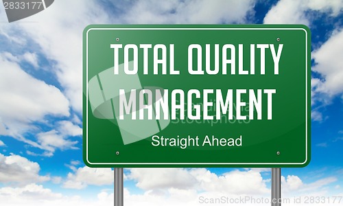 Image of Total Quality Management on Green Highway Signpost.