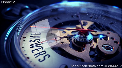 Image of Answers on Pocket Watch Face. Time Concept.