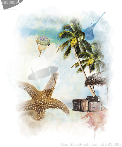 Image of Watercolor Painting Of Vacation Theme