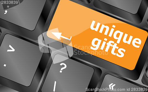 Image of unique gifts, events button on the keyboard keys - holiday concept