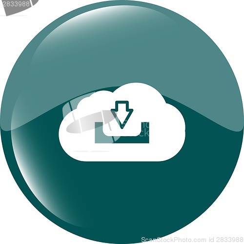 Image of abstract cloud icon. Upload download button. Load symbol. Round button