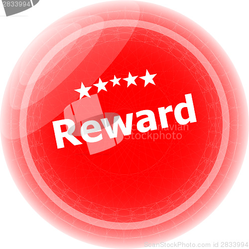 Image of reward red rubber stamp over a white background