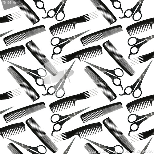 Image of Seamless pattern of black-and-white hair-dressing tools