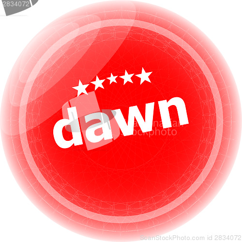 Image of dawn word red web button, label, icon