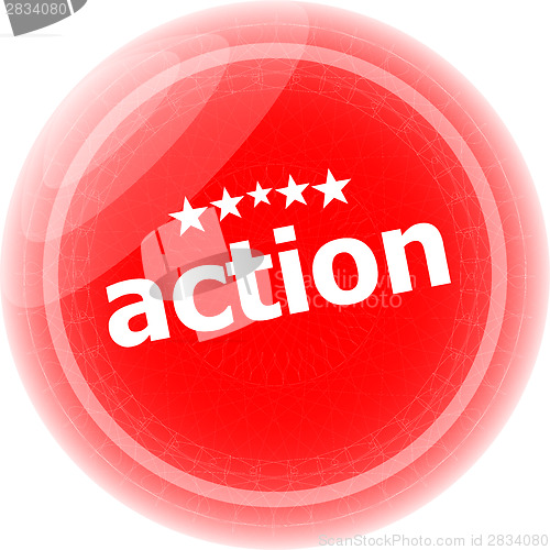 Image of action stickers set, icon button isolated on white