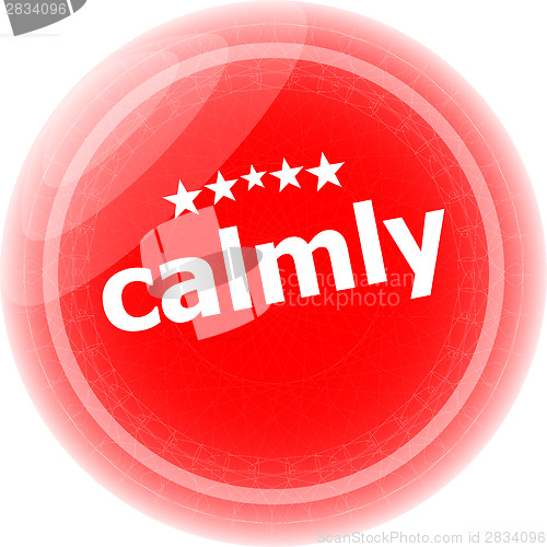 Image of calmly word stickers red button, web icon button