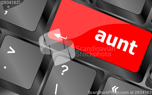 Image of aunt word on keyboard key, notebook computer
